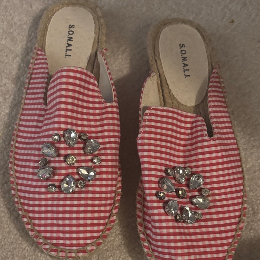 Red Gingham Espadrilles with Embellishments